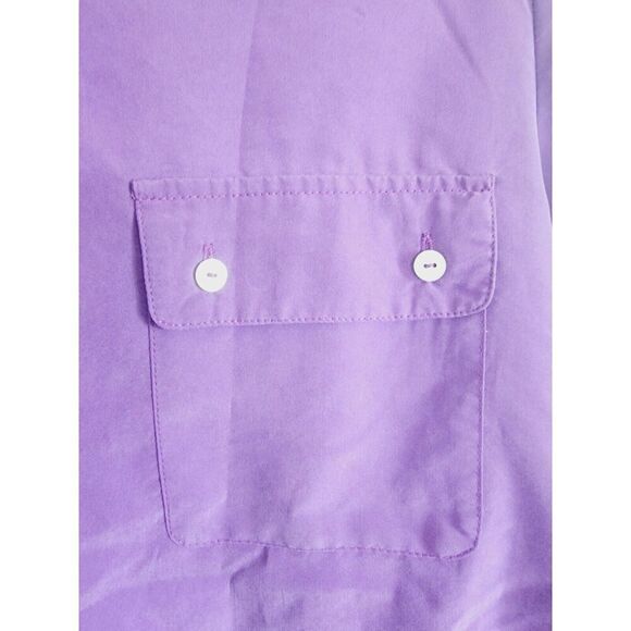 Chico's 3 Purple Button Front Top Shirt Feels Like Satin Pull Tab Slvs Pockets - Picture 3 of 5